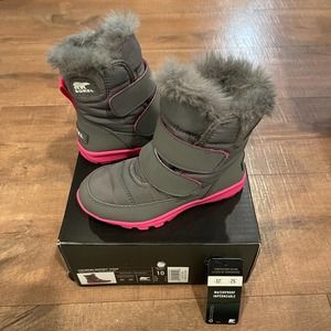 SOREL Kids' Whitney Strap Waterproof Winter Boots (Quarry / Ultra Pink 10K)